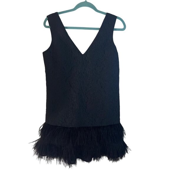 Bcbgmaxazria Womens Dress Size Black Ostrich Feather Hem Mini V Neck